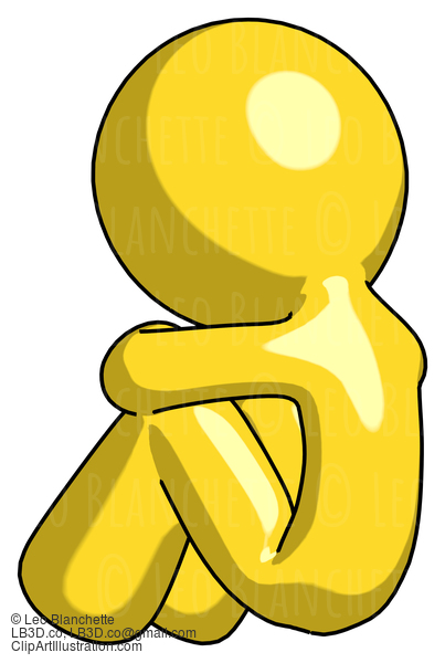 Yellow Design Mascot Man Sitting With Head Down Back View Facing Left #11247