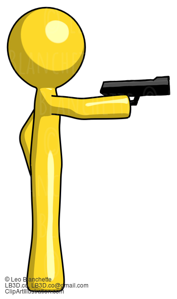 Yellow Design Mascot Man Firing A Handgun #11248