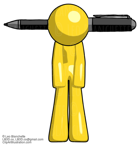 Yellow Design Mascot Man Head Impaled With Pen #11251