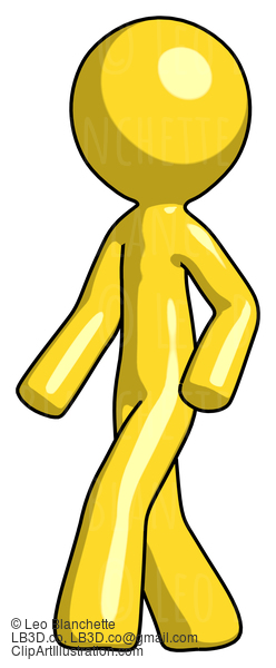 Yellow Design Mascot Man Man Walking Turned Left Front View #11253