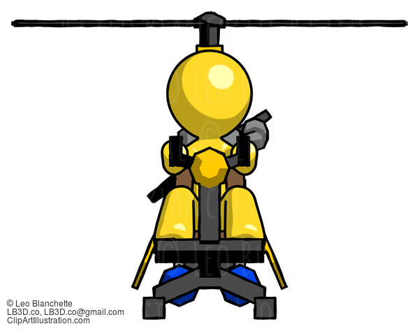 Yellow Design Mascot Man Flying In Gyrocopter Front View #11262