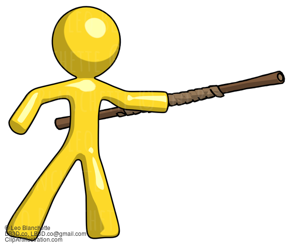 Yellow Design Mascot Man Bo Staff Pointing Right Kung Fu Pose #11268