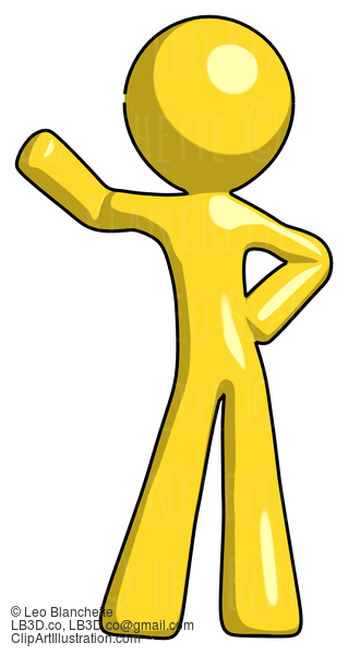 Yellow Design Mascot Man Waving Right Arm With Hand On Hip #11269