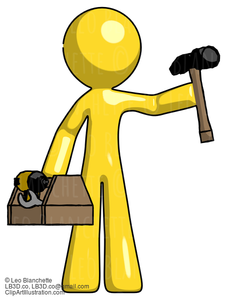 Yellow Design Mascot Man Holding Tools And Toolchest Ready To Work #11270