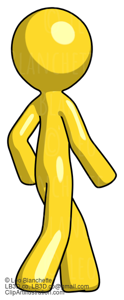 Yellow Design Mascot Man Walking Away Direction Right View #11273