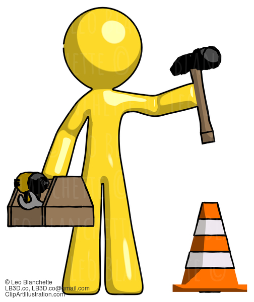 Yellow Design Mascot Man Under Construction Concept, Traffic Cone And Tools #11277