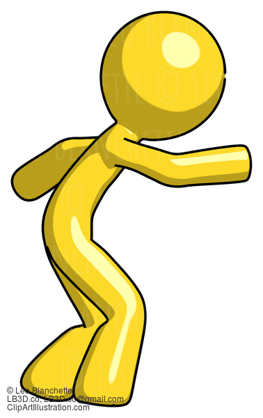 Yellow Design Mascot Man Sneaking While Reaching For Something #11283