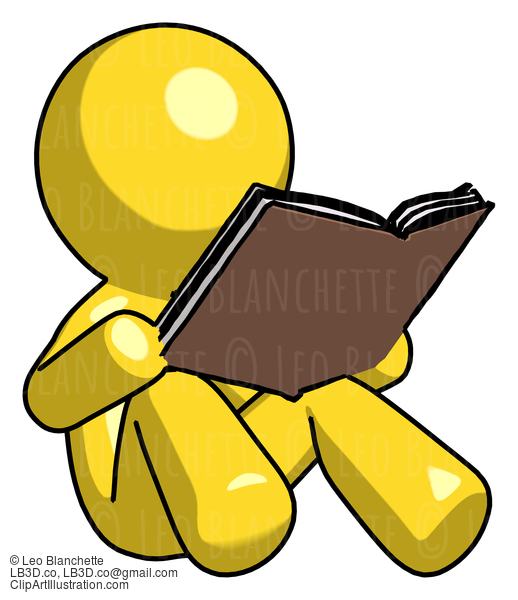 Yellow Design Mascot Man Reading Book While Sitting Down #11284