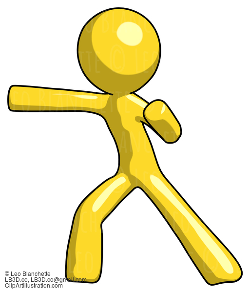 Yellow Design Mascot Man Martial Arts Punch Left #11286