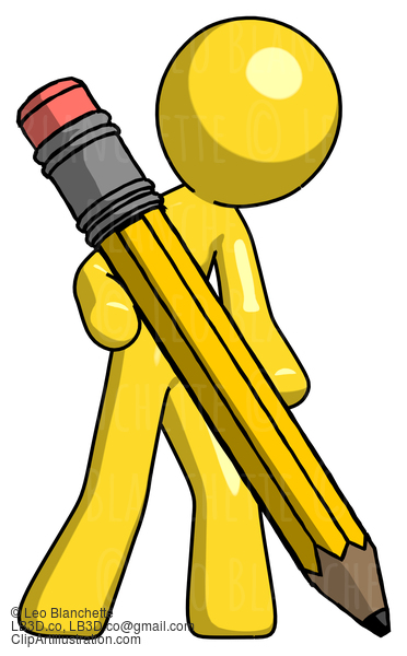 Yellow Design Mascot Man Writing With Large Pencil #11288