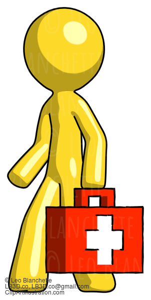 Yellow Design Mascot Man Walking With Medical Aid Briefcase To Left #11294