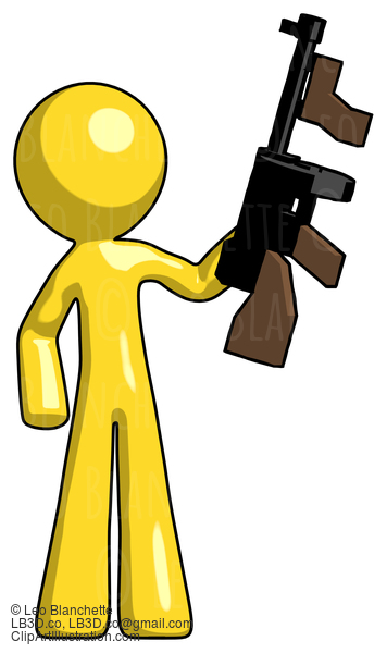 Yellow Design Mascot Man Holding Tommygun #11295