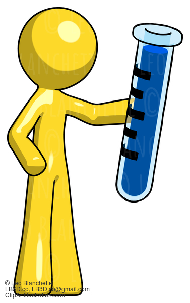 Yellow Design Mascot Man Holding Large Test Tube #11297