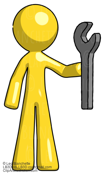 Yellow Design Mascot Man Holding Wrench Ready To Repair Or Work #11298