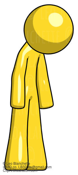 Yellow Design Mascot Man Depressed With Head Down Turned Right #11299