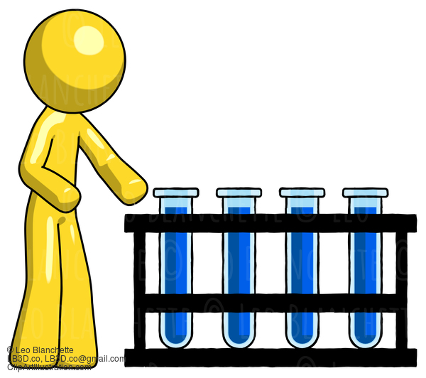 Yellow Design Mascot Man Using Test Tubes Or Vials On Rack #11305