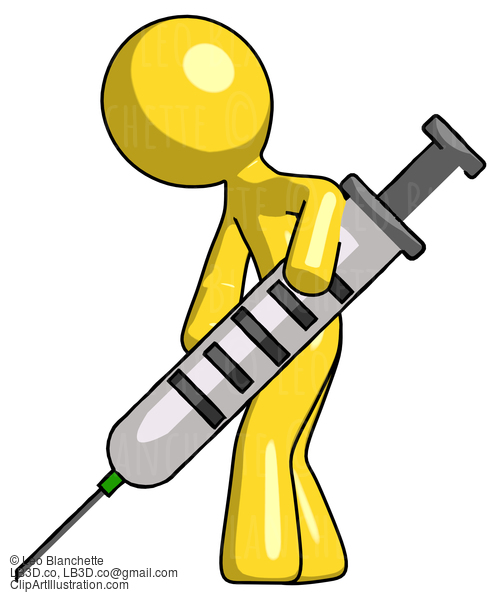 Yellow Design Mascot Man Using Syringe Giving Injection #11311