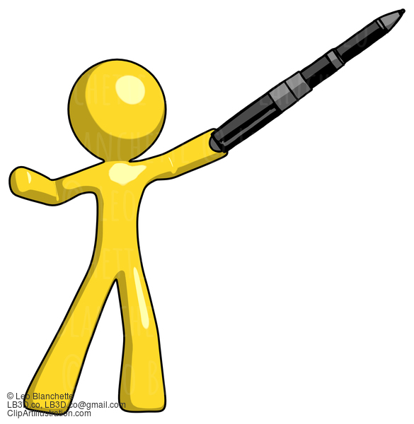 Yellow Design Mascot Man Demonstrating That Indeed The Pen Is Mightier #11312