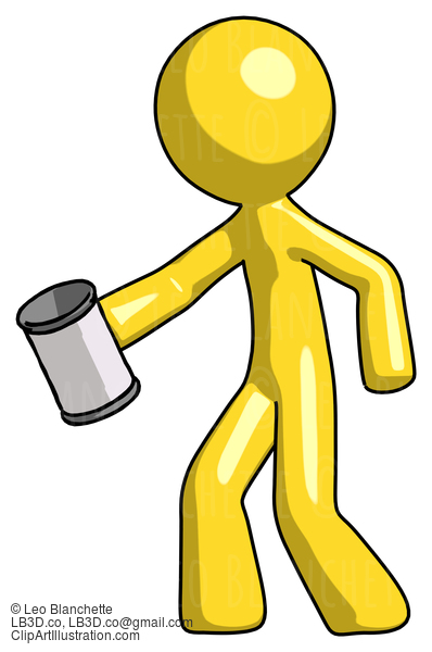 Yellow Design Mascot Man Begger Holding Can Begging Or Asking For Charity Facing Left #11314