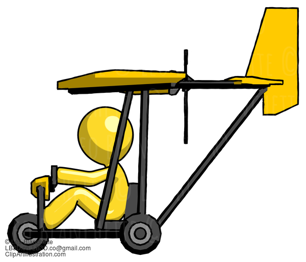 Yellow Design Mascot Man In Ultralight Aircraft Side View #11318