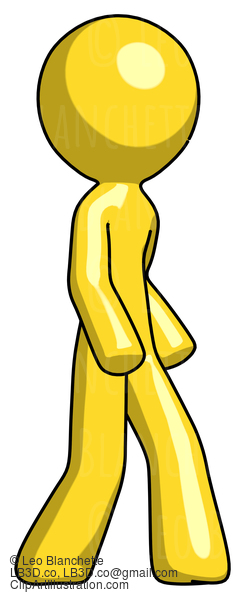 Yellow Design Mascot Man Walking Turned Right Front View #11319