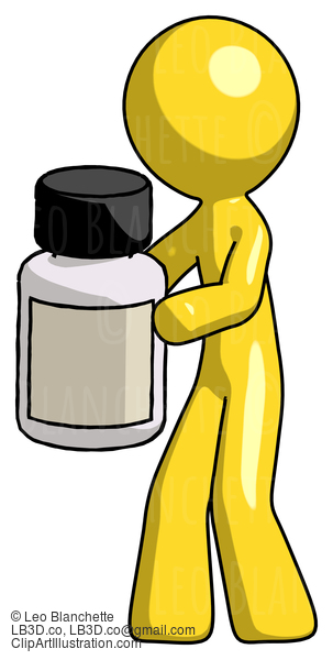 Yellow Design Mascot Man Holding White Medicine Bottle #11320