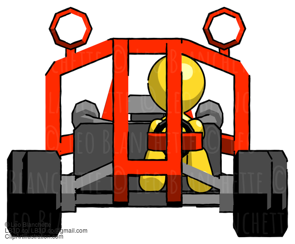 Yellow Design Mascot Man Riding Sports Buggy Front View #11323