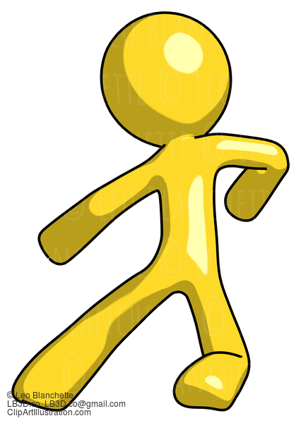 Yellow Design Mascot Man Karate Defense Pose Left #11324