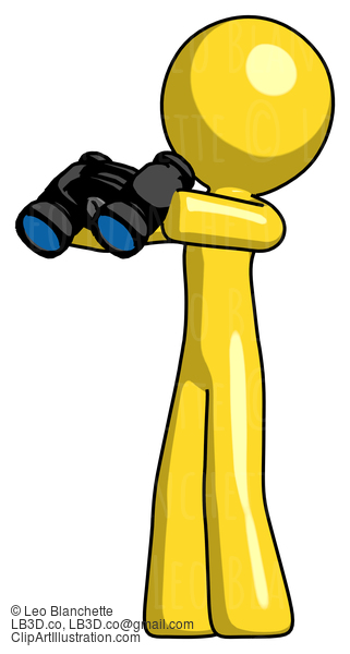 Yellow Design Mascot Man Holding Binoculars Ready To Look Left #11326