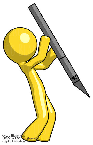 Yellow Design Mascot Man Stabbing Or Cutting With Scalpel #11327