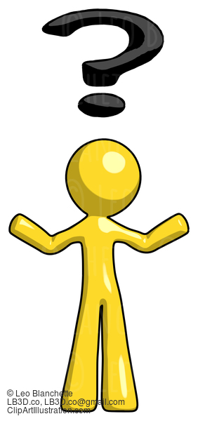 Yellow Design Mascot Man With Question Mark Above Head, Confused #11328