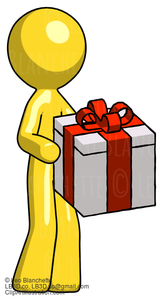 Yellow Design Mascot Man Giving A Present #11333