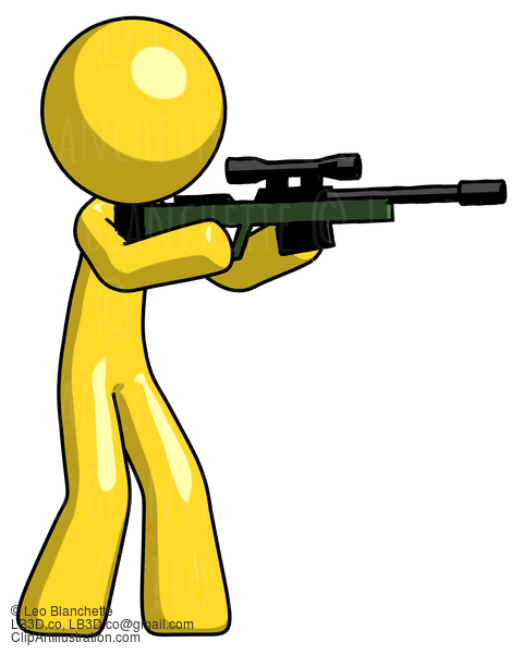 Yellow Design Mascot Man Shooting Sniper Rifle #11335