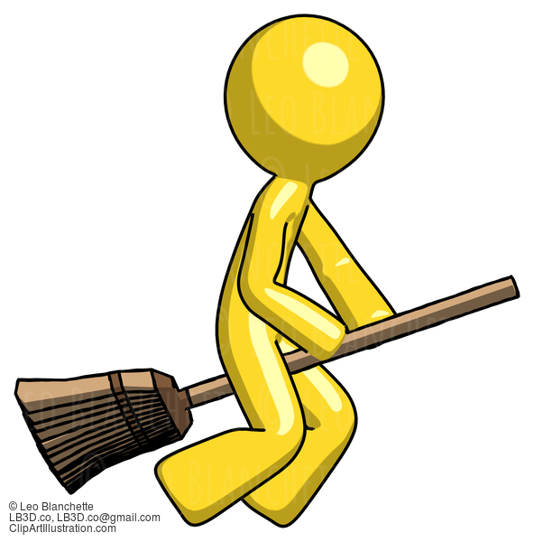 Yellow Design Mascot Man Flying On Broom #11336