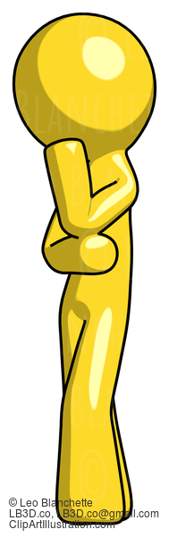 Yellow Design Mascot Man Thinking, Wondering, Or Pondering #11337