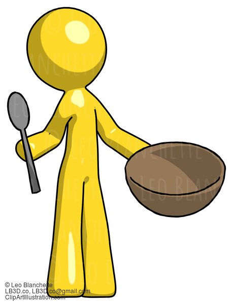 Yellow Design Mascot Man With Empty Bowl And Spoon Ready To Make Something #11339