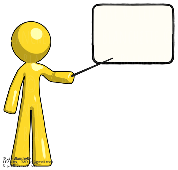 Yellow Design Mascot Man Giving Presentation In Front Of Dry-Erase Board #11343