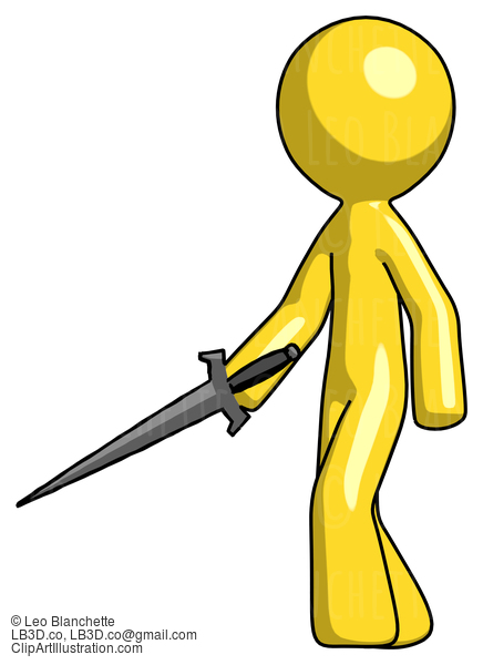 Yellow Design Mascot Man With Sword Walking Confidently #11344