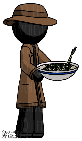 Black Detective Man Holding Noodles Offering To Viewer #2503