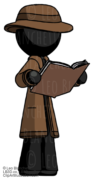 Black Detective Man Reading Book While Standing Up Facing Away #2508