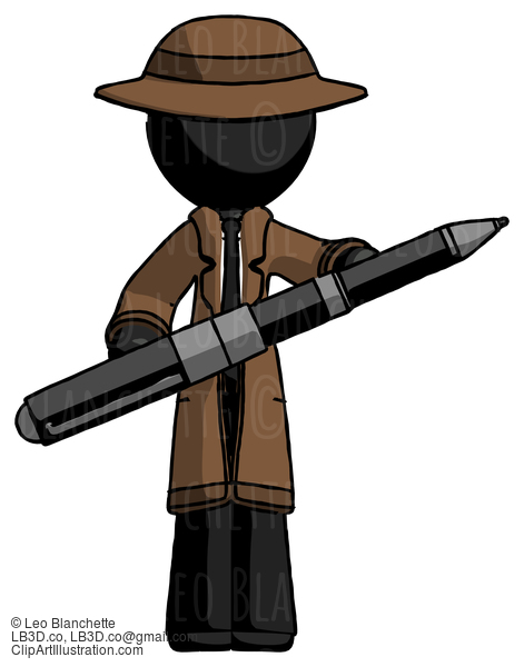 Black Detective Man Posing Confidently With Giant Pen #2514