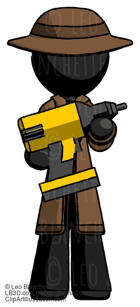 Black Detective Man Holding Large Drill #2516