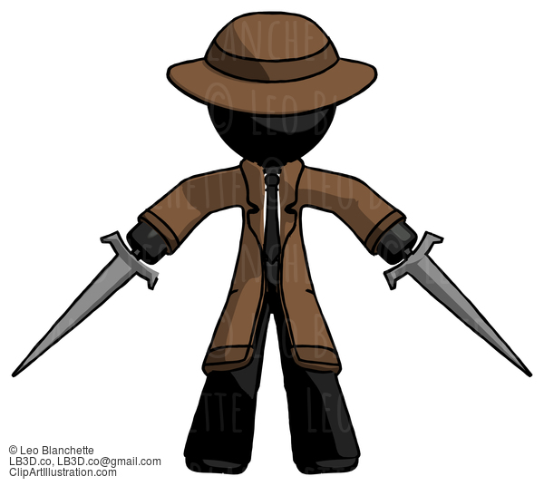 Black Detective Man Two Sword Defense Pose #2519