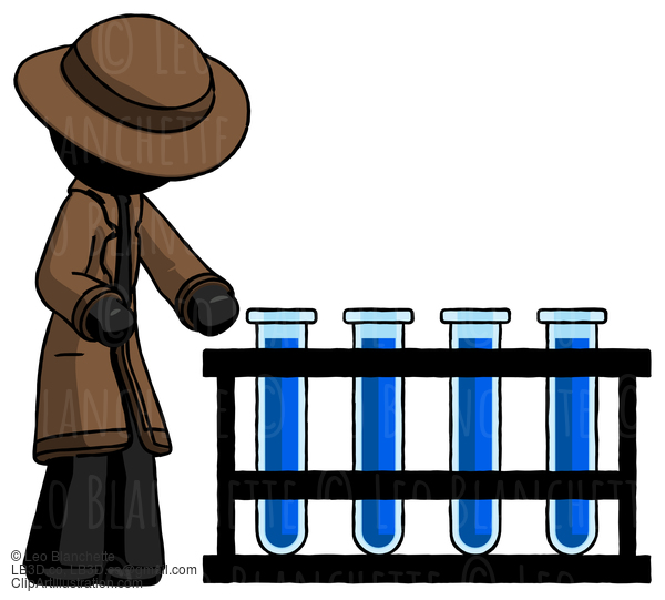 Black Detective Man Using Test Tubes Or Vials On Rack #2522