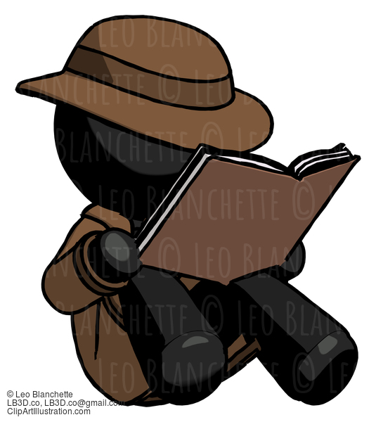 Black Detective Man Reading Book While Sitting Down #2525