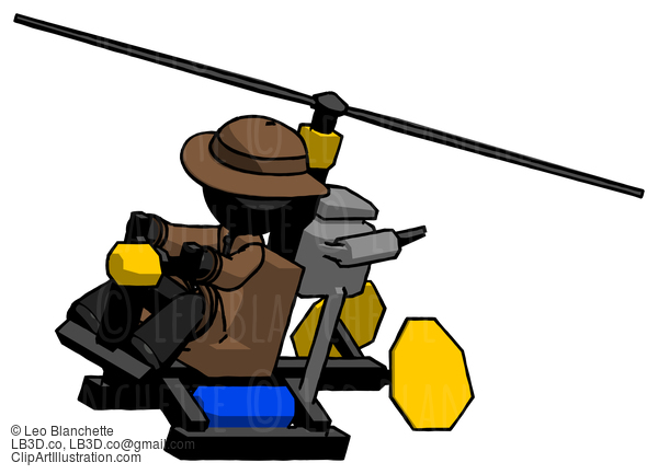 Black Detective Man Flying In Gyrocopter Front Side Angle Top View #2529