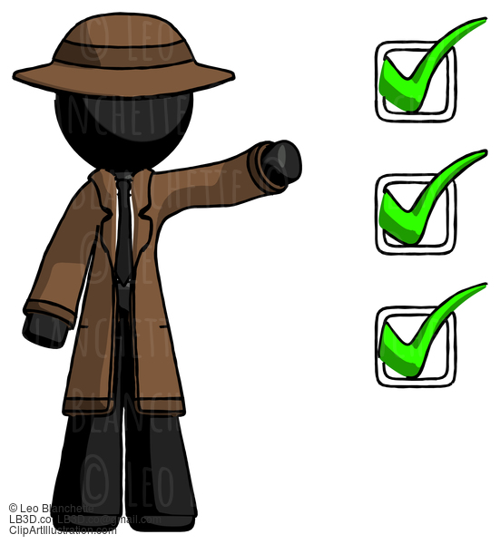 Black Detective Man Standing By List Of Checkmarks #2531