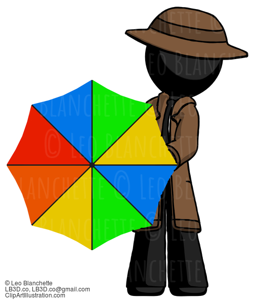 Black Detective Man Holding Rainbow Umbrella Out To Viewer #2534