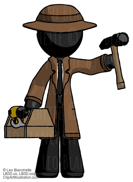 Black Detective Man Holding Tools And Toolchest Ready To Work #2539