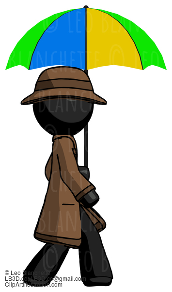 Black Detective Man Walking With Colored Umbrella #2550